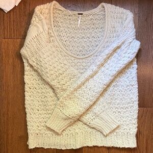 Free People Ivory Textured Scoop Neck Sweater